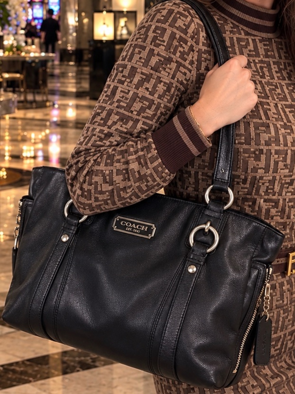 Coach Black Pebbled Leather Shoulder Bag